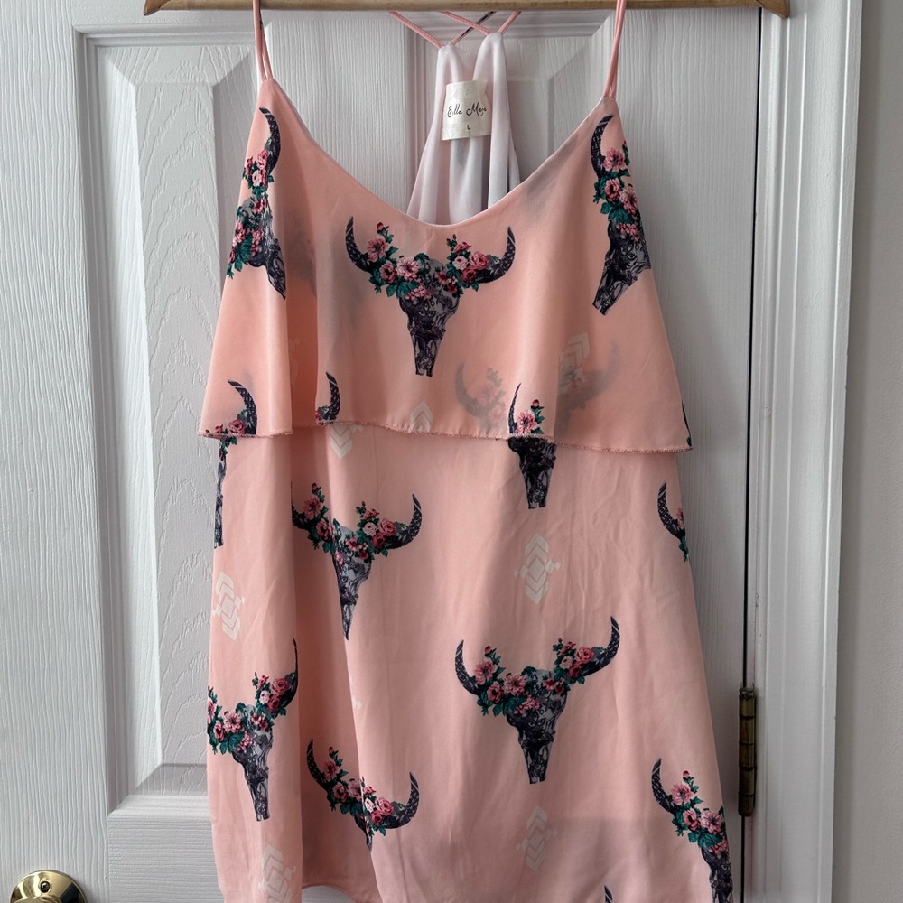 Pink Floral Bull Skull Cami